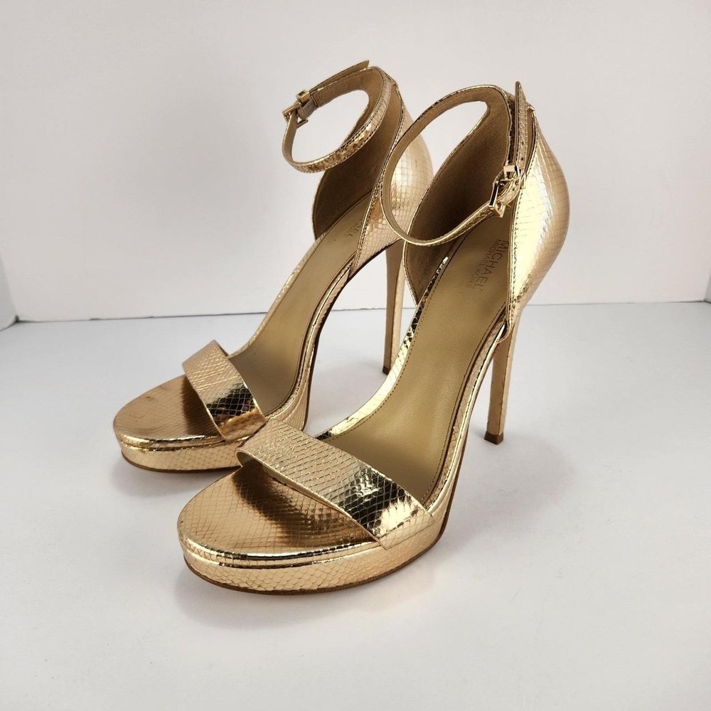 Michael Kors Women's Gold Platform Ankle Strap High Heel Sandals Size 9M